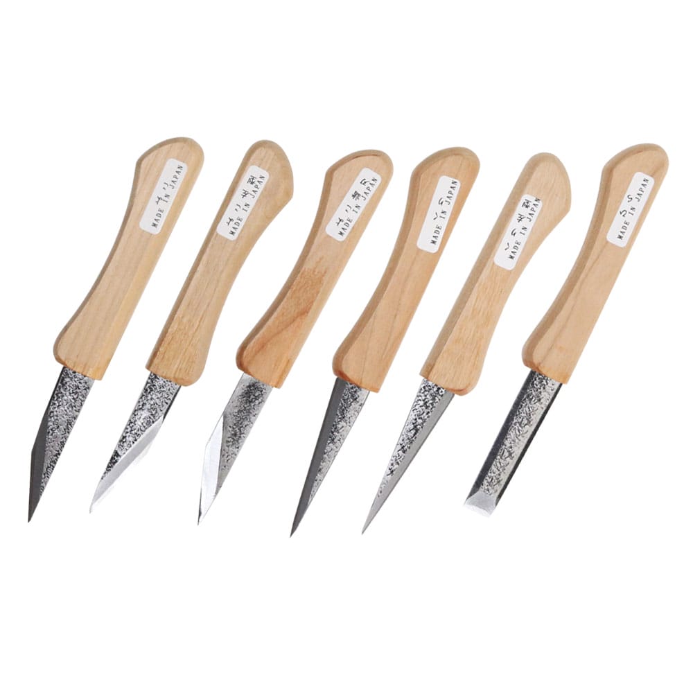 Japanese Kogatana wood carving knife set w/ roll-up bag, set of 6